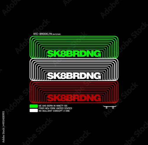 skateboarding, Brooklyn, NYC freestyle action, typography graphic design, for t-shirt prints, vector illustration