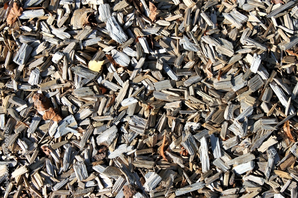 a pile of wood chips unsorted outside on a playground
