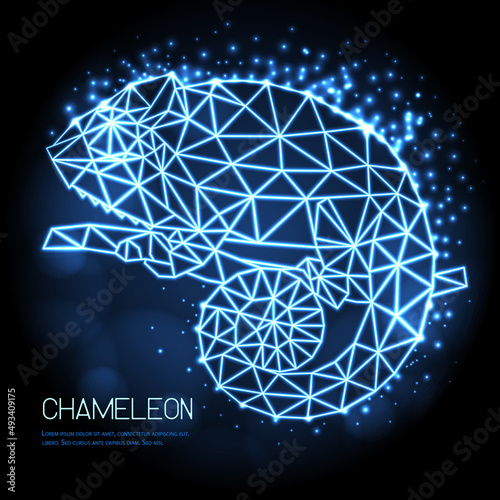 Abstract polygonal tirangle animal chameleon neon sign. Hipster animal illustration.