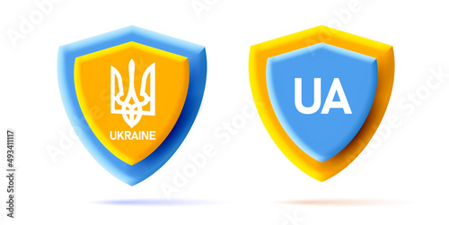 Shield icon for Arms of Ukraine, Shield and trident made of yellow and blue isolated digital emblems