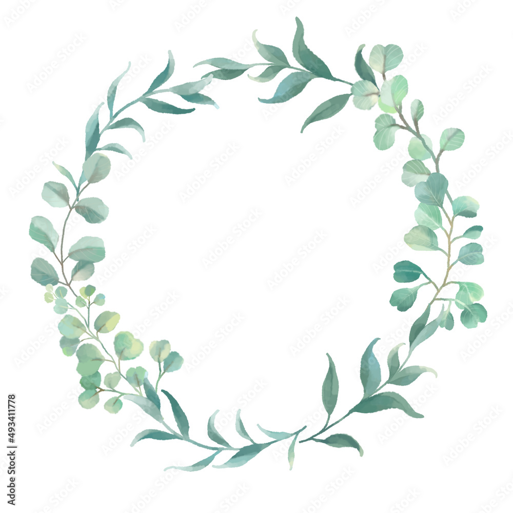 Round frame illustration of eucalyptus leaves / ユーカリの葉 囲み枠 丸いフレームイラスト
