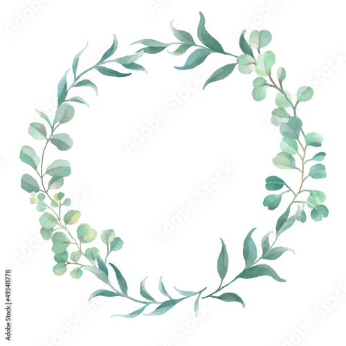 Round frame illustration of eucalyptus leaves / ユーカリの葉 囲み枠 丸いフレームイラスト