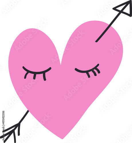 Cute hand drawn heart and arrow illustration . Decorative adorable doodle pattern.