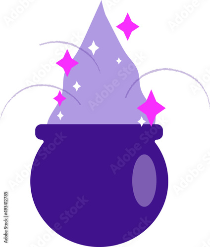 Cute spooky witch bowl and sparkles halloween illustration.