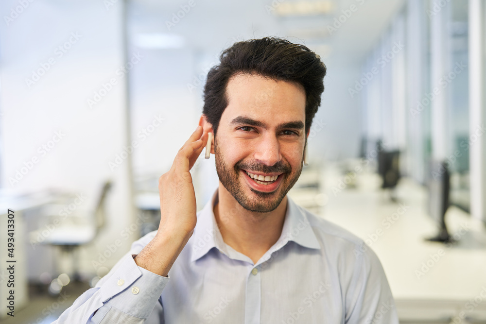 Happy businessman as an entrepreneur with bluetooth Happy businessman as an entrepreneur with bluetooth