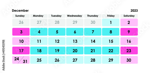Calendar Grid Set. December PAGE. 12 Months 2023  English 