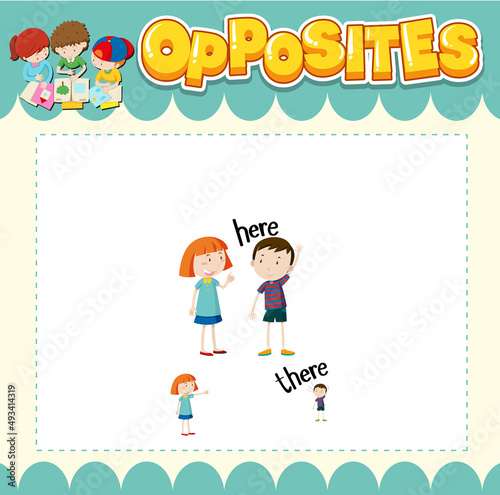 Education word card of English opposites word
