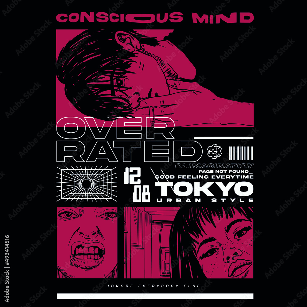 Obraz premium manga style face with geometric shape and slogan Vector design for t-shirt graphics, banner, fashion prints, slogan tees, stickers, flyer, posters and other creative uses 