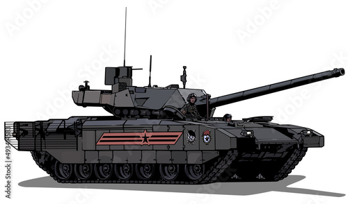 Russian T-90 Battle Tank - Colored and Detailed Illustration Isolated on White Background, Vector
