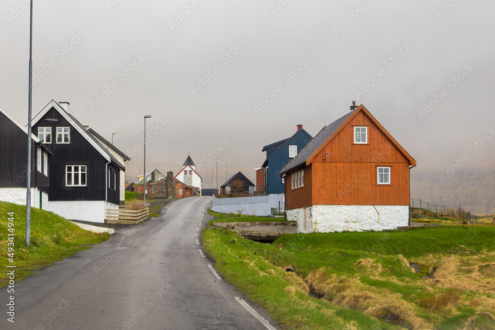 Small village Hellur, Faroe Islands, Denmark.