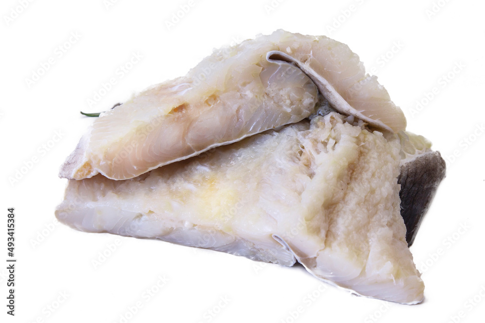 fresh cod pieces isolated on white