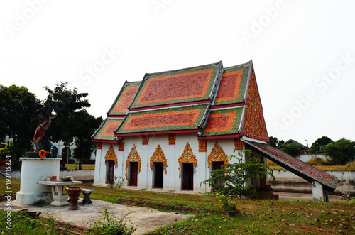 Ancient hermit monument or antique eremite statue for thai people and foreign travelers travel visit respect praying blessing holy worship at Wat khien or Khian buddhist temple in Nonthaburi, Thailand