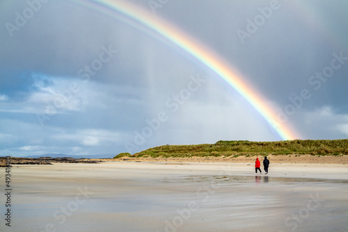 Amazing rainbow above Carrickfad by Portnoo at Narin Strand in County Donegal Ireland