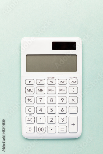  Calculator Light Blue Green Background Business Finance Top View