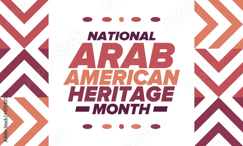 Native Arab American Heritage Month in April. Arab American culture. Celebrate annual in United States. Tradition arabian pattern. Poster, card, banner and background. Vector ornament, illustration