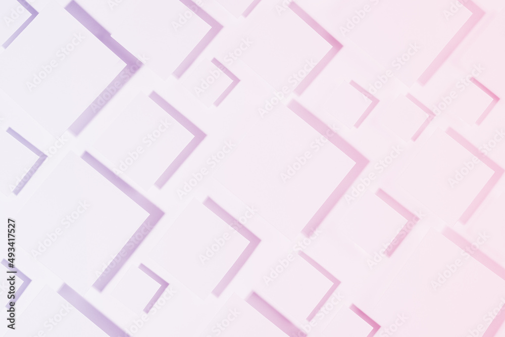 Abstract geometric background with rhombuses in gradient trendy colors - very peri, pink in soft light shining with shadows as tile pattern, top view. Gentle modern backdrop in minimal style.