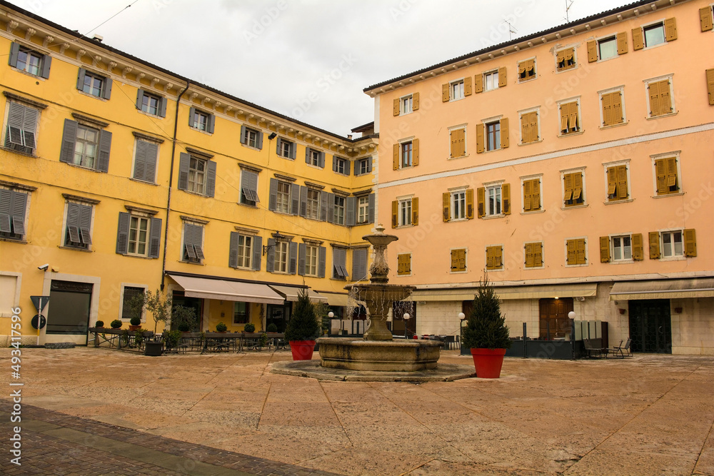 The historic Piazza Delle Erbe square in central Rovereto in Trentino, north east Italy
