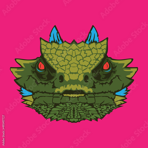 Horned Lizard face vector illustration in decorative style, perfect for tshirt style and mascot logo 