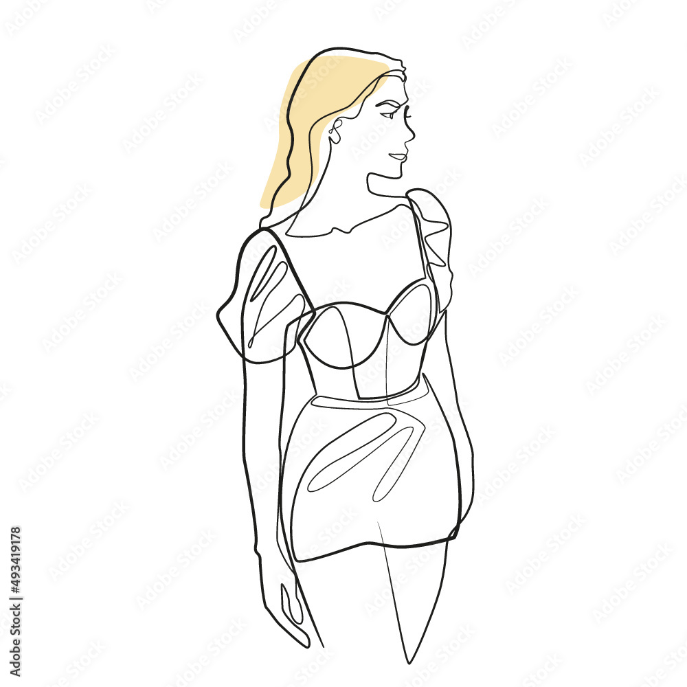 One Line Zeichnung einer Frau im Kleid