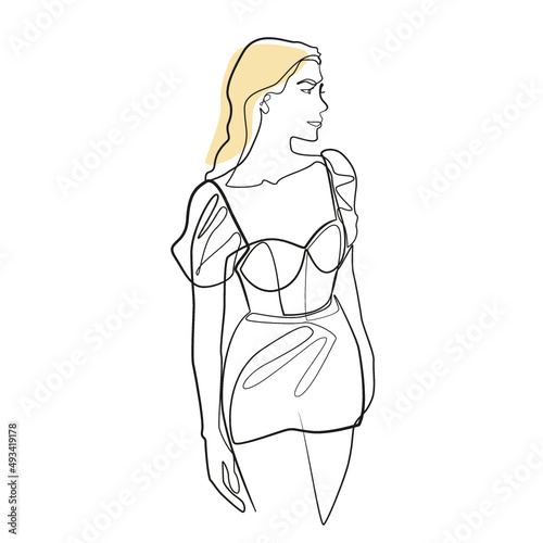 One Line Zeichnung einer Frau im Kleid