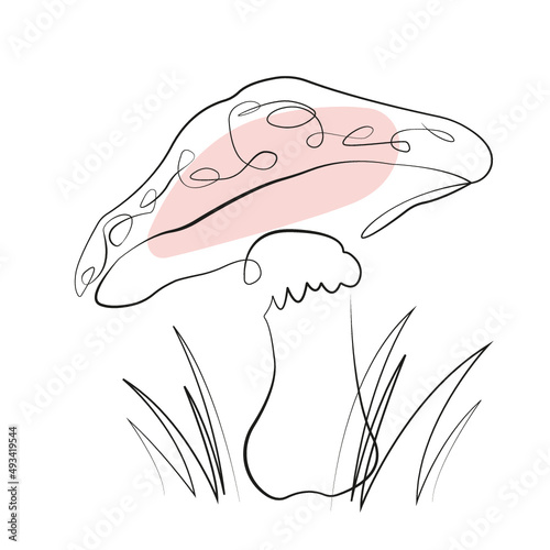One Line Zeichnung eines Pilz im Gras 