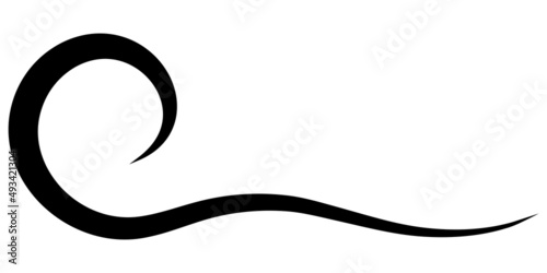 Curved calligraphic line stripe, ribbon like travel calligraphy element, gracefully curved line