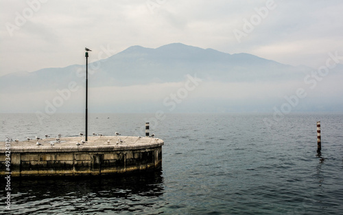 Winter at Lake Garda, seen from Castelletto di Brenzone in Verona Province, Veneto, north east Italy 