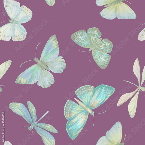 Watercolor butterflies seamless pattern. Abstract butterflies painted in watercolor in mixed media. Botanical background for design  print  wallpaper  textile  wrapping paper.