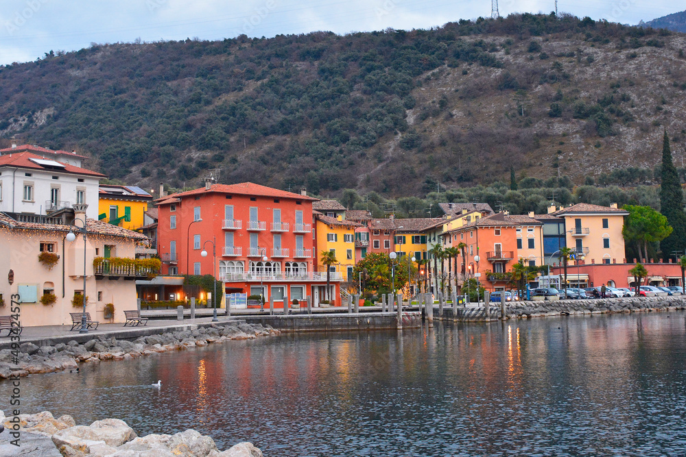 The waterfront of the small Italian town of Torbole on the north east shore of Lake Garda in the Trentino-Alto Adige region
