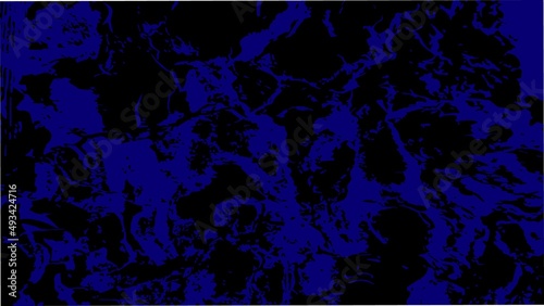 Black spots and stains on dark blue surface. Digital and squiggly lines with glowing textures. Abstract luminous microorganisms under vector magnification