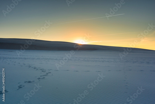 Beautiful scenery of sand dunes in the Slowinski National Park at sunset  Leba. Poland