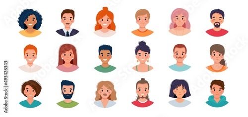 People avatar set. Diversity group of young men and women. illustration in flat style photo
