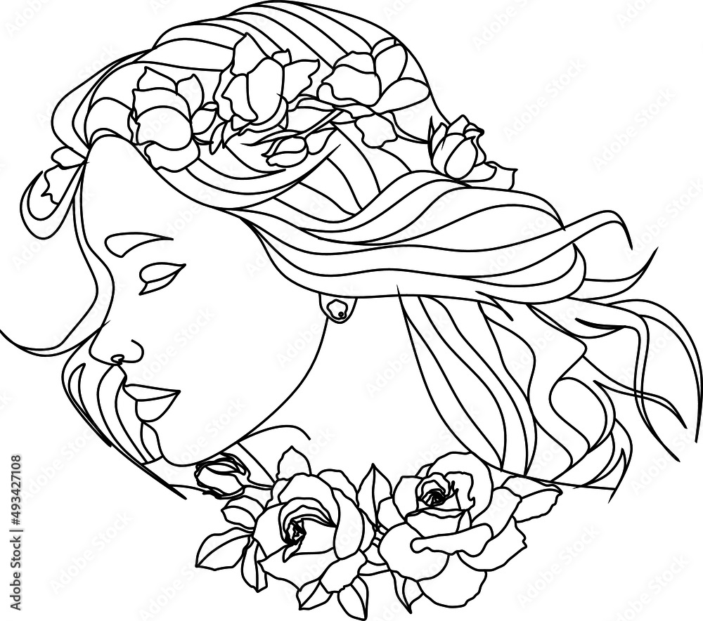 Abstract face with flowers by one line vector drawing. Portrait minimalistic style. Botanical print. Nature symbol of cosmetics. Modern continuous line art. Fashion print. Beaty salon logo. Abstract face with flowers by one line vector drawing. Portrait minimalistic style. Botanical print. Nature symbol of cosmetics. Modern continuous line art. Fashion print. Beaty salon logo.