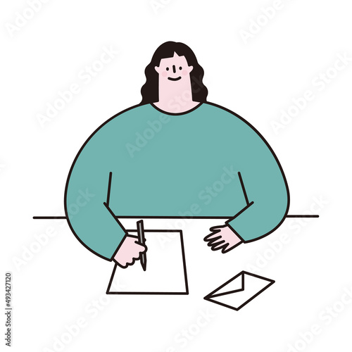 Vector illustration of a woman writing a letter.