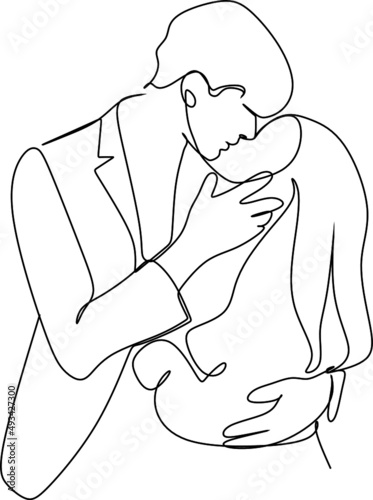 one line drawing of hugging couple vector minimalism. Single hand drawn continuous of man and woman in romantic moment.