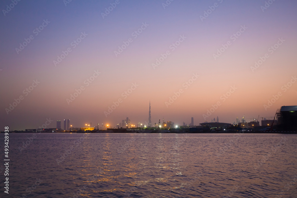 sunset in Dubai city view, United Arab Emirates