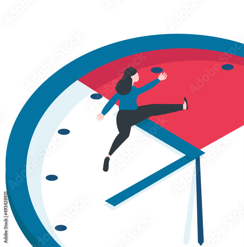 woman Running against deadline clock  isometric