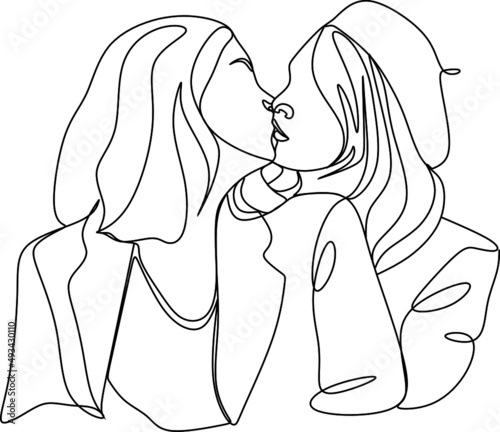 Continuous Drawing Of Two Lesbians Kissing Each Other
