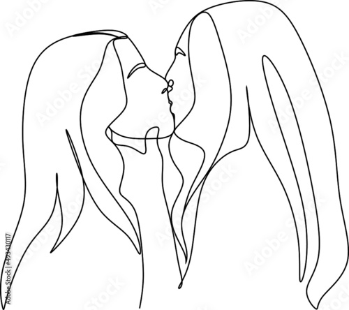 Continuous Drawing Of Two Lesbians Kissing Each Other