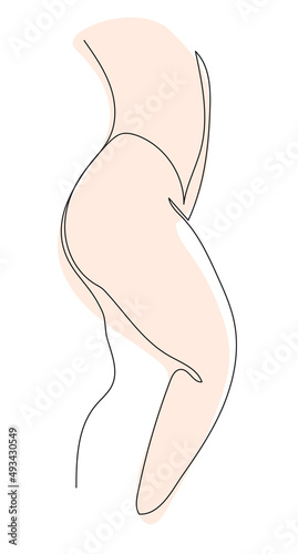Beautiful curvy female body one line art illustration. Minimalistic linear female figure. Abstract sensual line art. Simple body positivity elegant poster. Trendy minimal print. Beauty salon logo