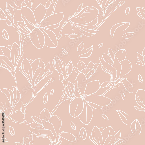 Seamless pattern with magnolia flowers
