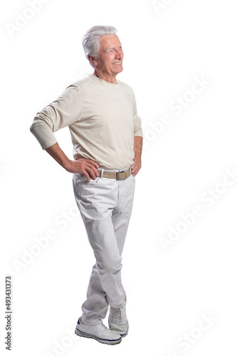 Senior beautiful man posing on white background