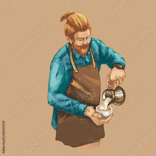 559_barista barista, man, color illustration, making coffee