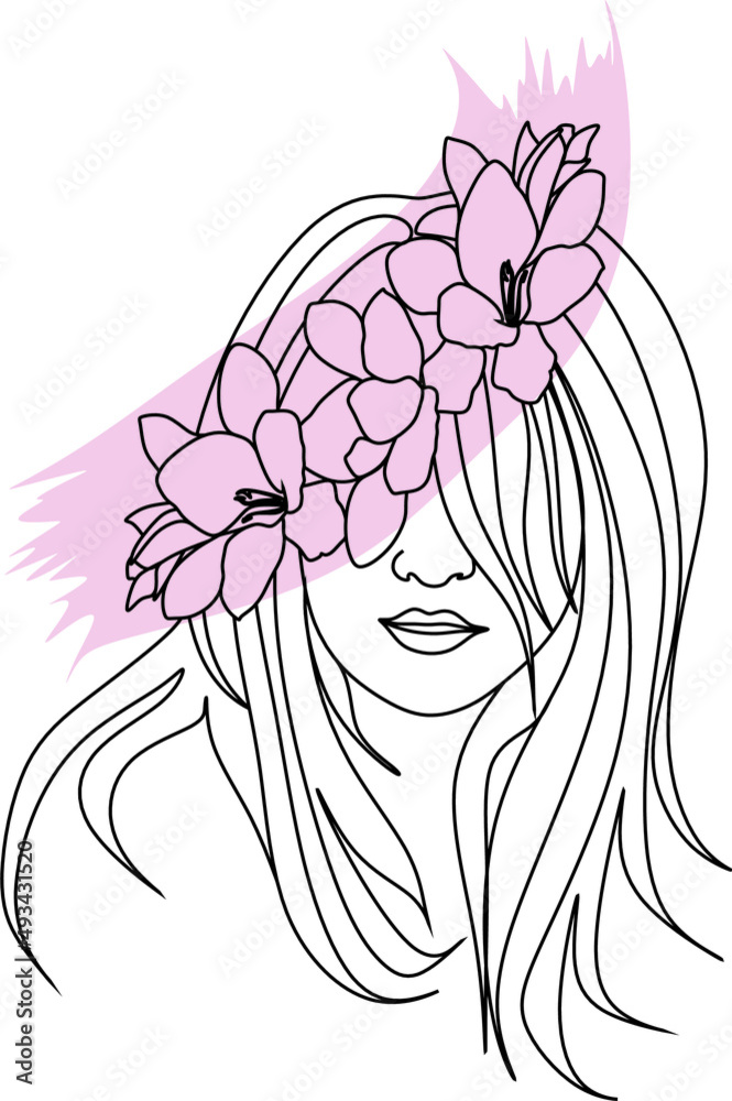 Abstract face with flowers by one line vector drawing. Portrait minimalistic style. Botanical print. Nature symbol of cosmetics. Modern continuous line art. Fashion print. Beaty salon logo. Abstract face with flowers by one line vector drawing. Portrait minimalistic style. Botanical print. Nature symbol of cosmetics. Modern continuous line art. Fashion print. Beaty salon logo.