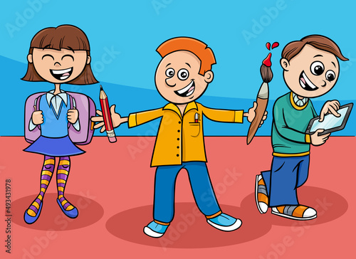 cartoon elementary age or teen pupils characters