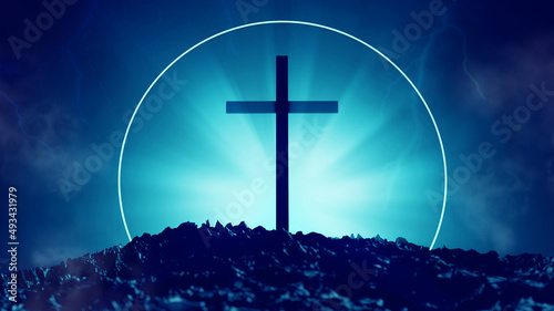 Canvas Print The cross on dark background with sunlight