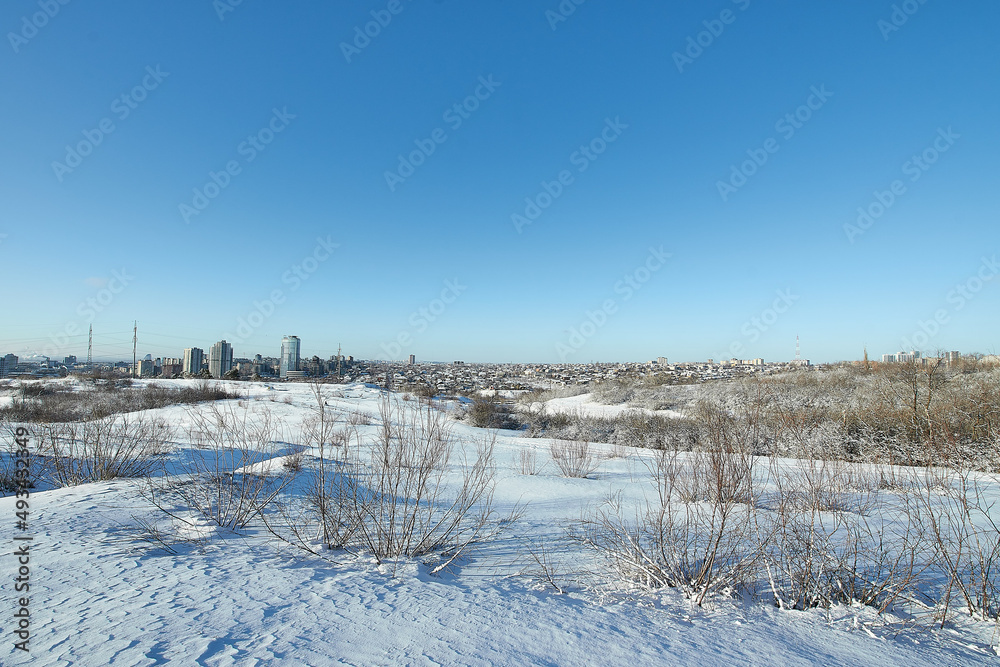 Obraz premium Beautiful tree in winter landscape in snowfall