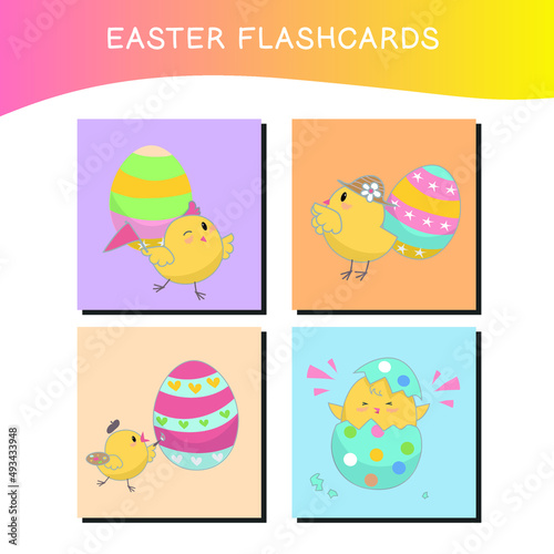 Cute Easter image flashcards collection. flashcards for preschool children. Educational printable game cards. Colorful printable flashcard. Vector illustration.