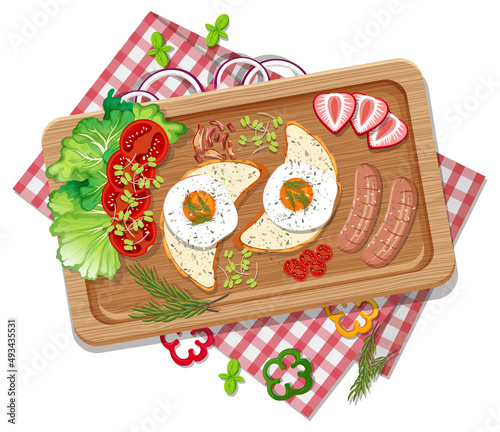 Top view of bruschetta on a wooden tray