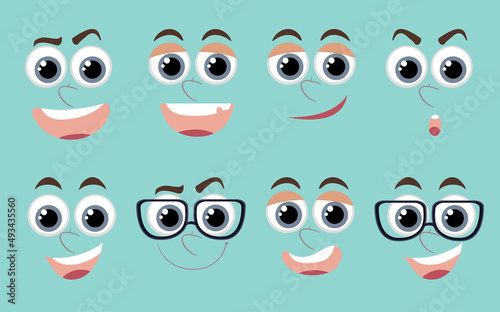 Expression and Emotion Faces on green Background